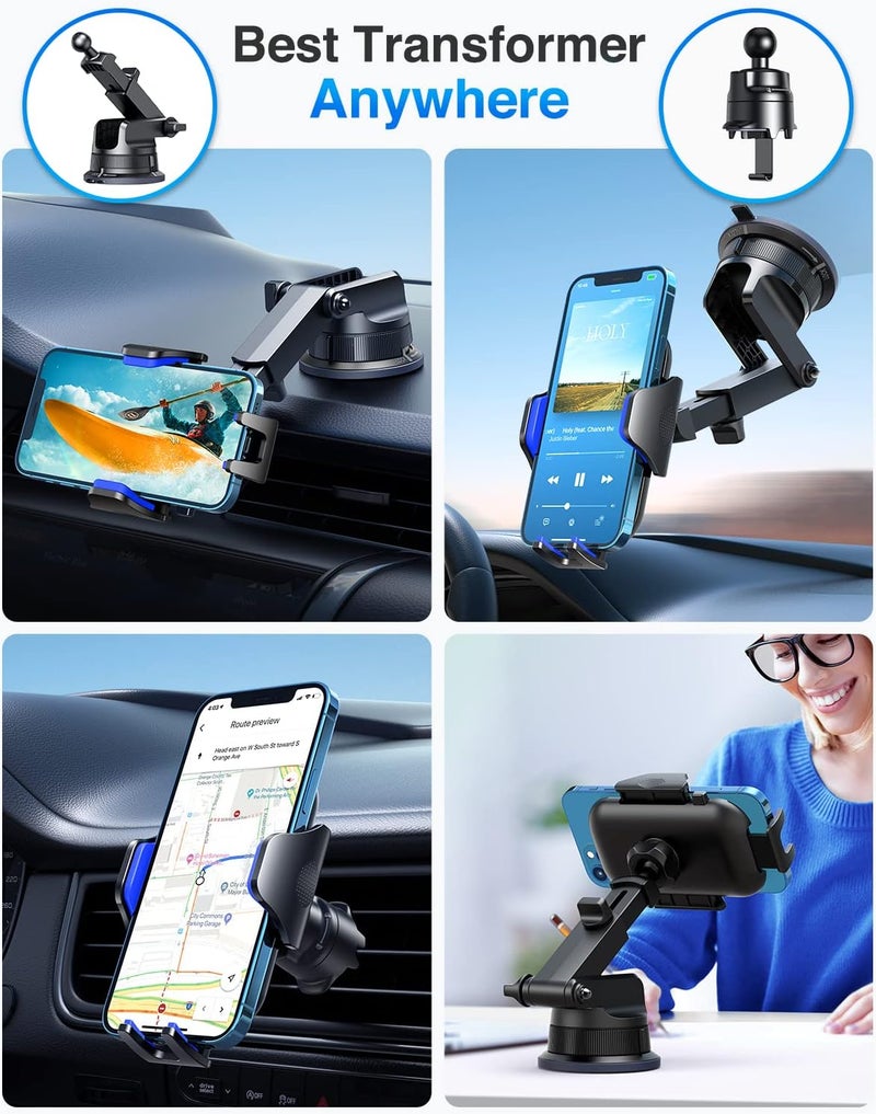 VANMASS [True Military-Grade] Car Phone Holder [Best Suction & Clip] Cell Phone Mount for Dashboard Windshield Vent Truck Cradle Dash Stand for iPhone 15 Pro Max 14 13 12 Android, Blue - Image 3